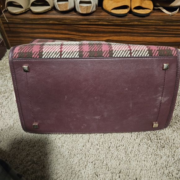 🔥Jimmy Choo Varenne Tote  in Burgundy Check Plaid Wool Logo Embroidery - Picture 8 of 10